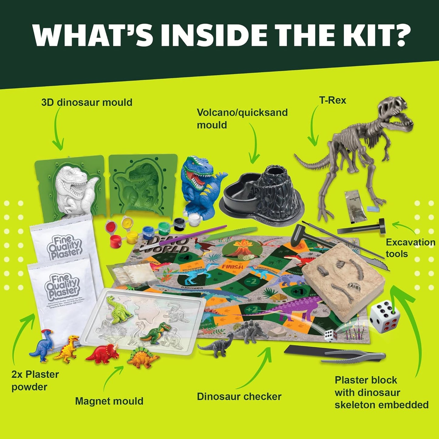 4M - STEAM Dinosaur World - Dig & Assemble Jurassic World Dinosaur Toys Volcano, Build Prehistoric Diorama, Includes Fossil Excavation Tools & Toy Dinosaurs - STEM Learning Kit for Kids Ages 5+
