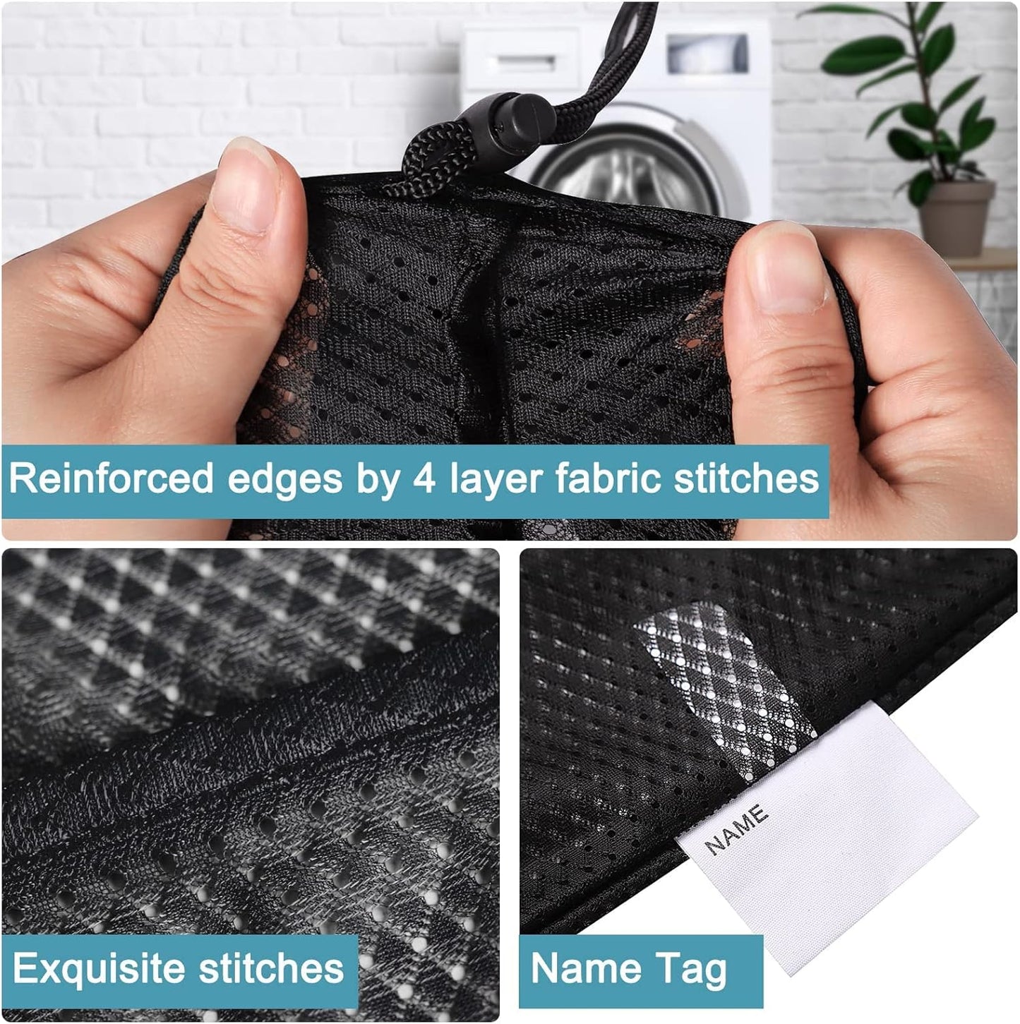 Polecasa Heavy Duty Extra Large Mesh Laundry Bags with ID Tag and Locking Drawstring Closure - 2 Pack, 30 x 36 inches - Laundry Hamper Liner, Washable Laundry Bag for Travel, Sports, Dorms (Black)