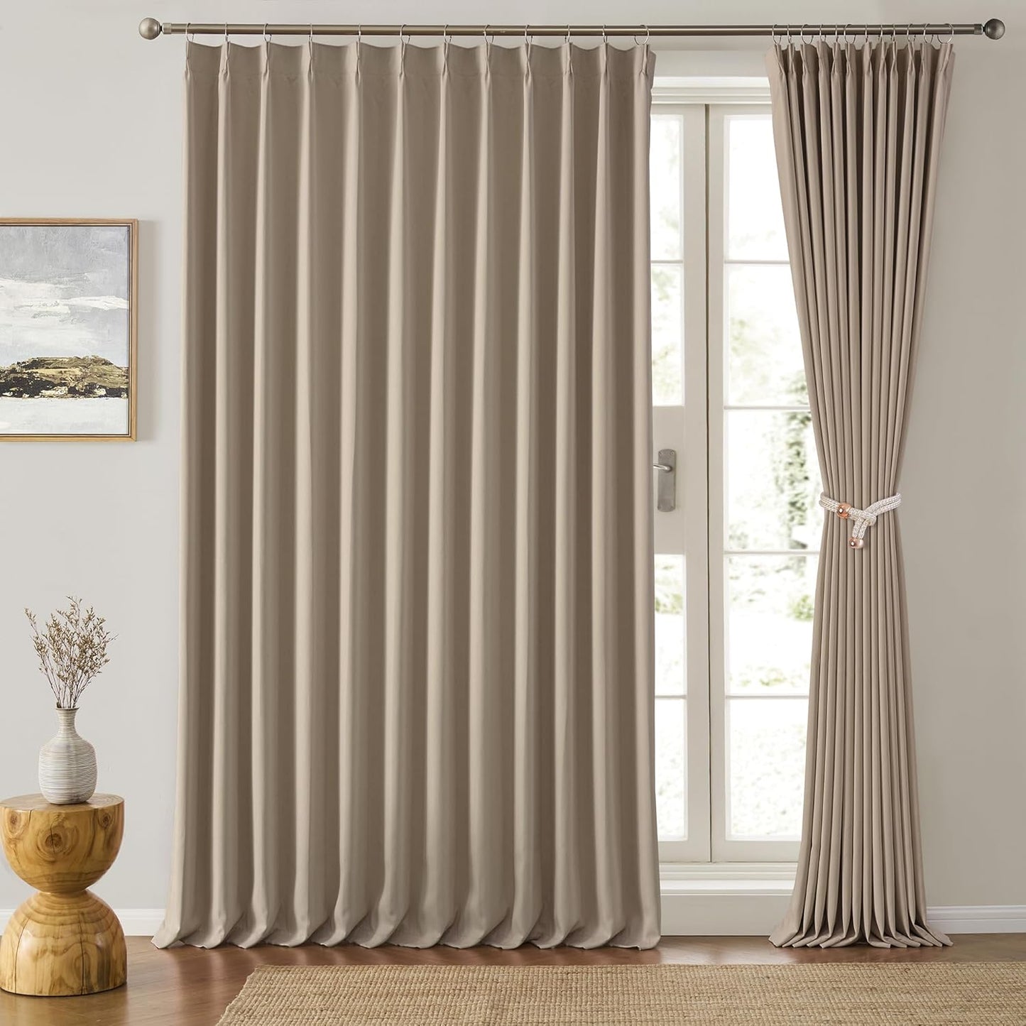 KEQIAOSUOCAI Extra Wide Pinch Pleated Blackout Living Room Curtains, Triple Weave Thermal Insulated Window Treatment Light Blocking Panels for Patio/Hall/Porch (Khkai, W80 x L108, Set of 2)