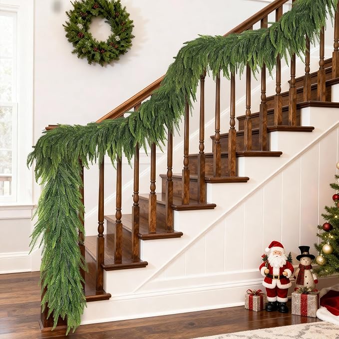 5FT Christmas Norfolk Pine Garland -1PCS, Artificial Pine Needles Garlands Faux Greenery Fake Garland for Holiday Fireplace,Table,Window,Stairs,Mante,Indoor Outdoor Decor