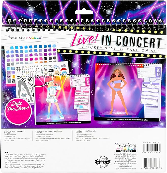 Fashion Angels Live! in Concert Sticker Stylist Fashion Set, Includes Concert Venue Style Boards, Popstar Silhouettes & 600+ Stickers, Ideal Gift for Kids & Teens