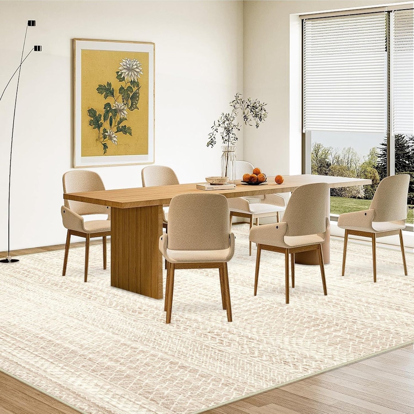 Large Living Room Area Rug 9x12, Machine Washable Vintage Boho Moroccan Rugs Geometric Neutral Rug Non-Shedding Low Pile Distressed Farmhouse Carpet for Bedroom Dining Table Office(9'x12',Ivory Beige)