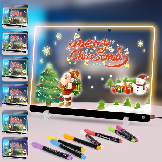 Led Drawing Board for Kids with Stand, Small White Board 14.5"X10.6" 7 Colors Acrylic Dry Erase Board with Light, LED Note Board with Colors, Touch Control, 8 Markers,as Night Light for Festival/Gift