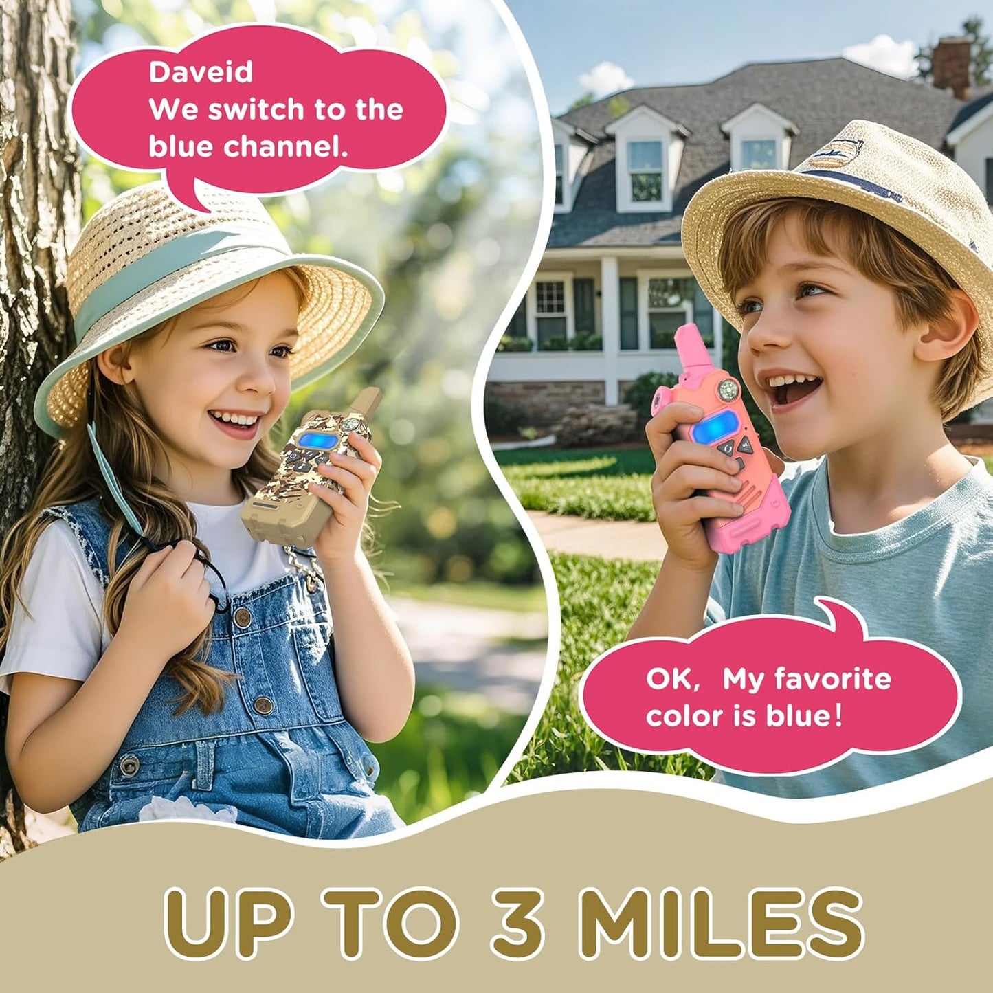 Walkie Talkies for Kids,5 Colourful Channels 2 Way Radio,Compass Flashlight and Magnifying Glass,3 Miles Long Range for Adventure Game,Outside, Camping, Hiking,Toys for 3-12 Year Old Boys Girls