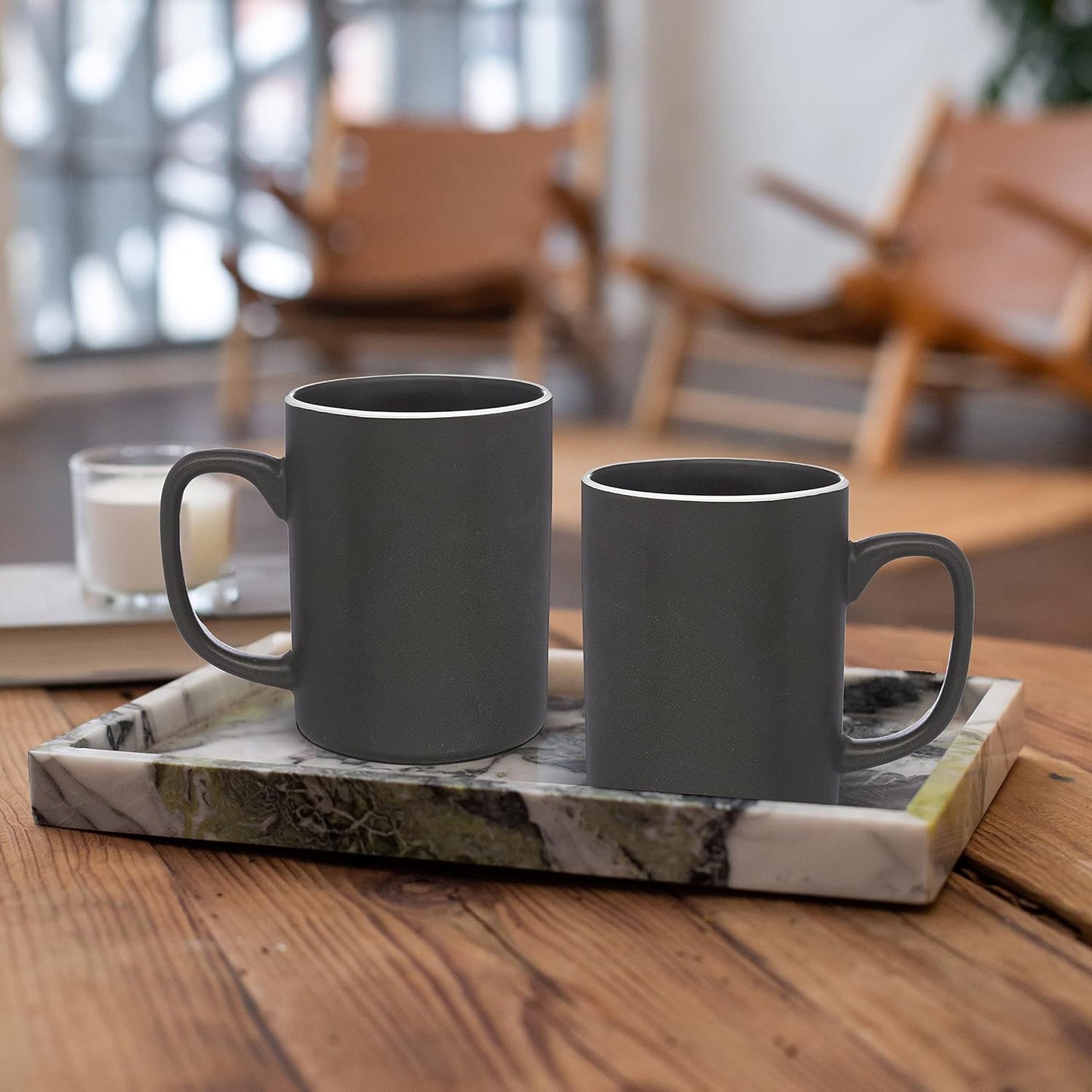 DISCOUNT PROMOS El Grande Matte Ceramic Mugs 20 oz. Set of 12, Bulk Pack - Perfect for Tea, Espresso, Cappuccino, Hot Cocoa - Charcoal