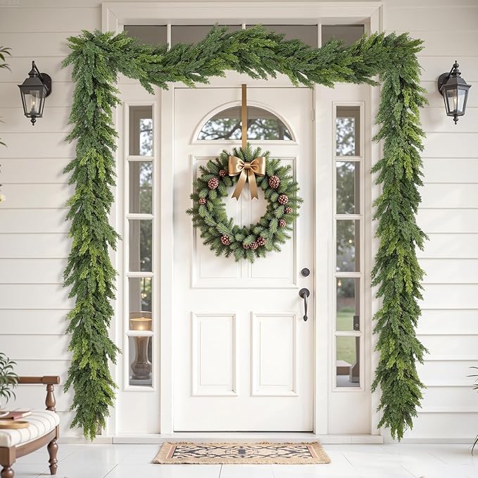 6FT Artificial Christmas Garland, Realistic Greenery Cypress Pine Garland for Mantle Table Railing Fireplace Indoor Outdoor Christmas Decoration