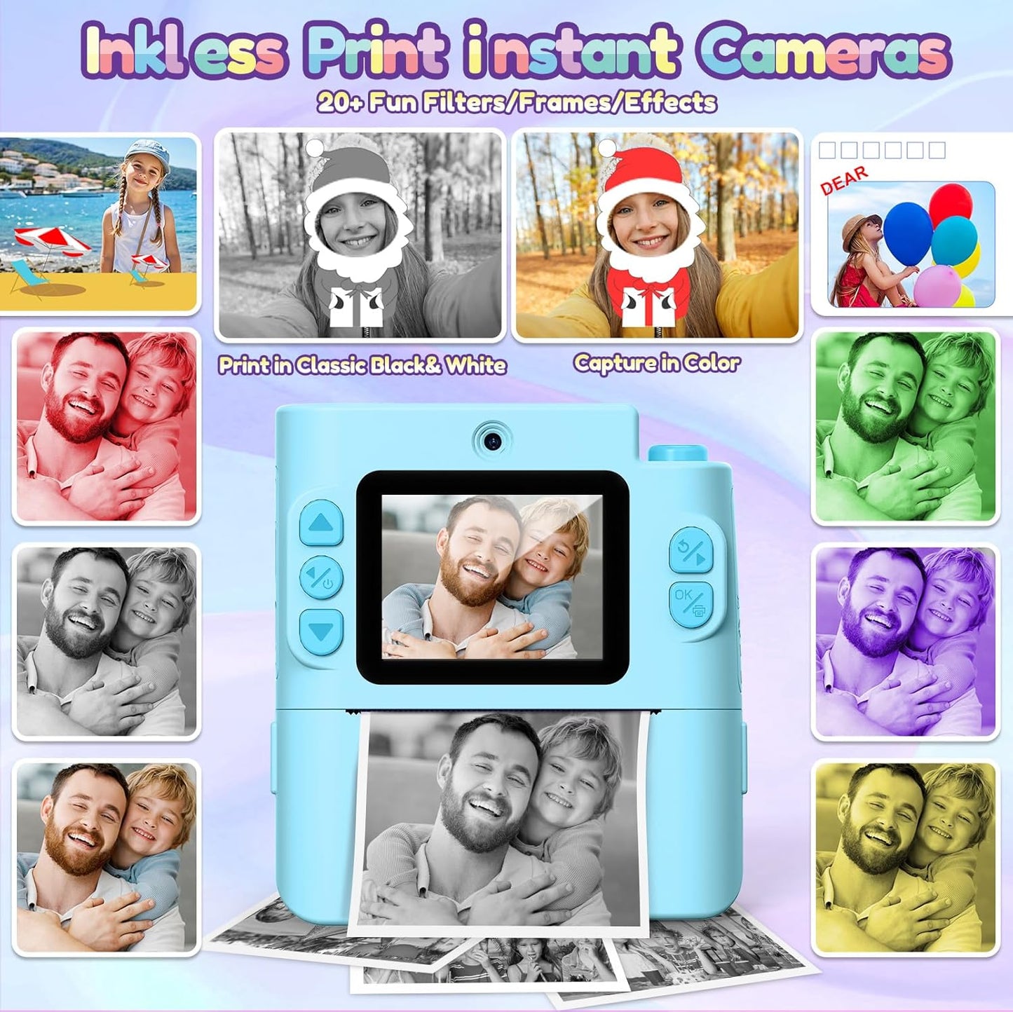 Gift for 3-12 Year Old Boys Girls: Kids Camera Digital Instant Print Dual HD Video Camera Toys for Kids Teen Boys Girls Ages 3 4 5 6 7 8 9 10 Birthday Christmas Valentines Gifts with 32G SD Card Blue