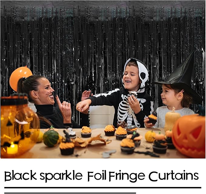 Tinsel Curtain Party Backdrop Black Birthday Decorations 5 Packs Glitter Foil Fringe Curtain Party Decor Streamers Photo Booth for Birthday Christmas Wedding Halloween Graduation Decorations