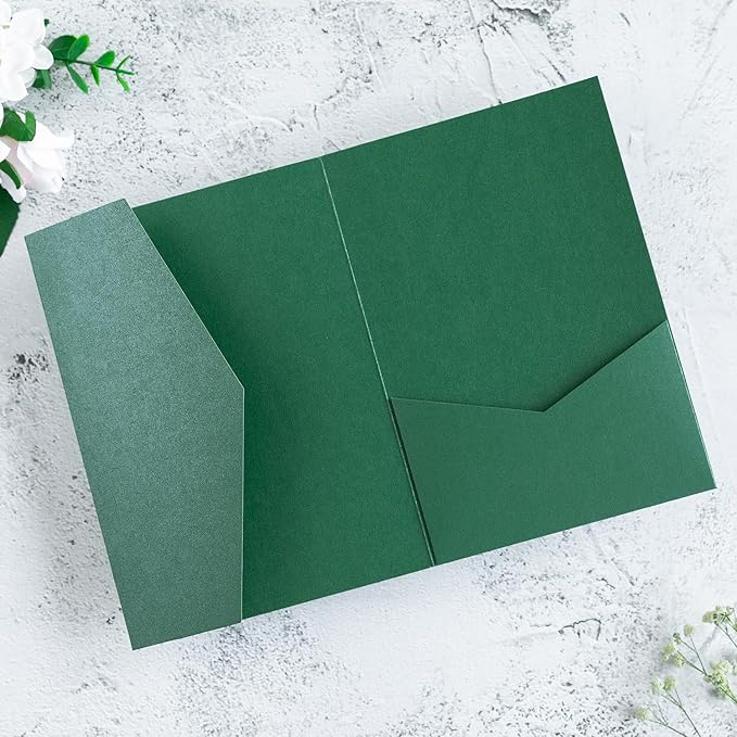 20 PCS Emerald Green Tri-fold Laser Cut Wedding Invitation Pockets for 5x7 Wedding Cards Bridal Shower Engagement Quinceanera Invitation