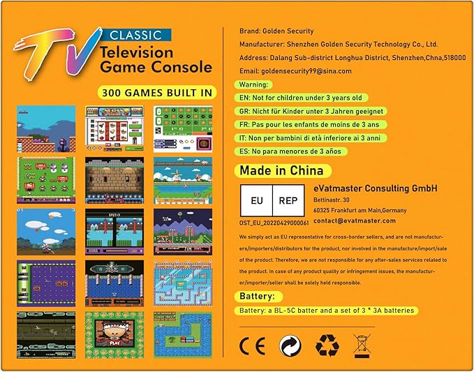 Handheld Game Console, Retro Mini Arcade Machine, 2.8 Inches, (One Player Game 216 Classic Games, Two Player Game 84 Classic Games), Supports for Handheld Controller & AV Output Connection TV