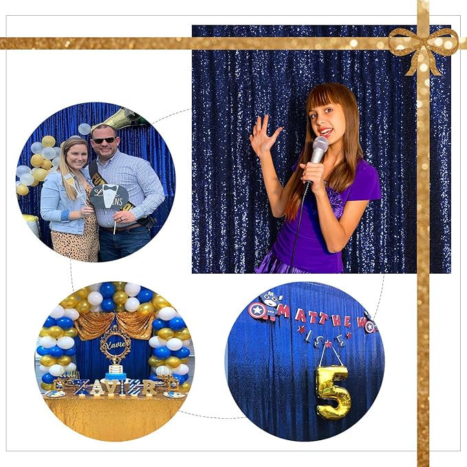 Sequin Backdrop Curtain,Glitter Non-Transparent Sequin Photography Background Backdrop Curtain for Birthday Party Wedding Festival Ceremony 6FTx8FT (Navy Blue)