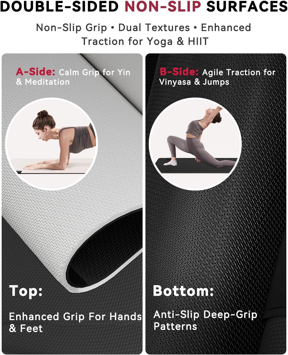 HAPBEAR Large Yoga Mat 72"x30" - 5mm Thick PU Top & Rubber Bottom - Non-Slip Wide Exercise Mat with Dual Layers - High Shock Absorption for Professional Yogis & Home Workouts - Bonus Oxford Bag Included