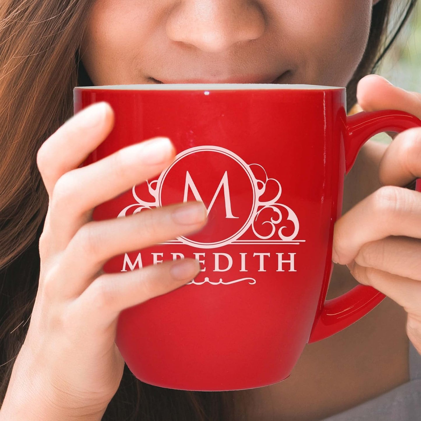 Custom Engraved Coffee Latte Mug - Personalized Coffee and Tea Cup (Red)