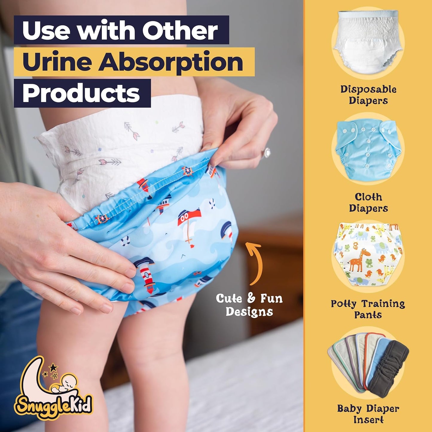 Waterproof Plastic Underwear for Potty Training, 6-Pack - Super-Soft Cloth Diaper Covers with Ultra-Thin TPU Inner Layer to Prevent Leaks - Reusable - Multicolor Prints