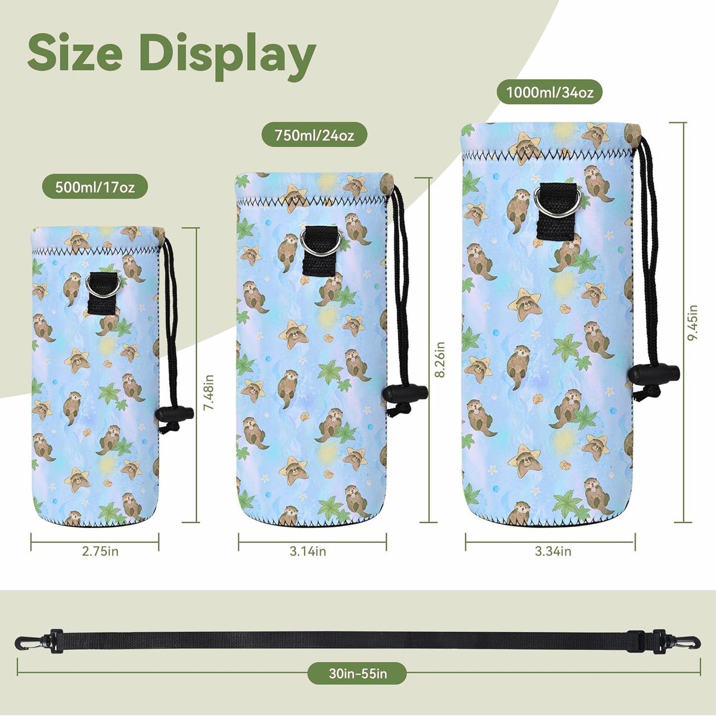 Neoprene Water Bottle Carrier Bag with Adjustable Shoulder Strap for Men Women Walking Hiking,Portable Insulated Holder Case for Stainless Steel/Glass/Plastic Bottles
