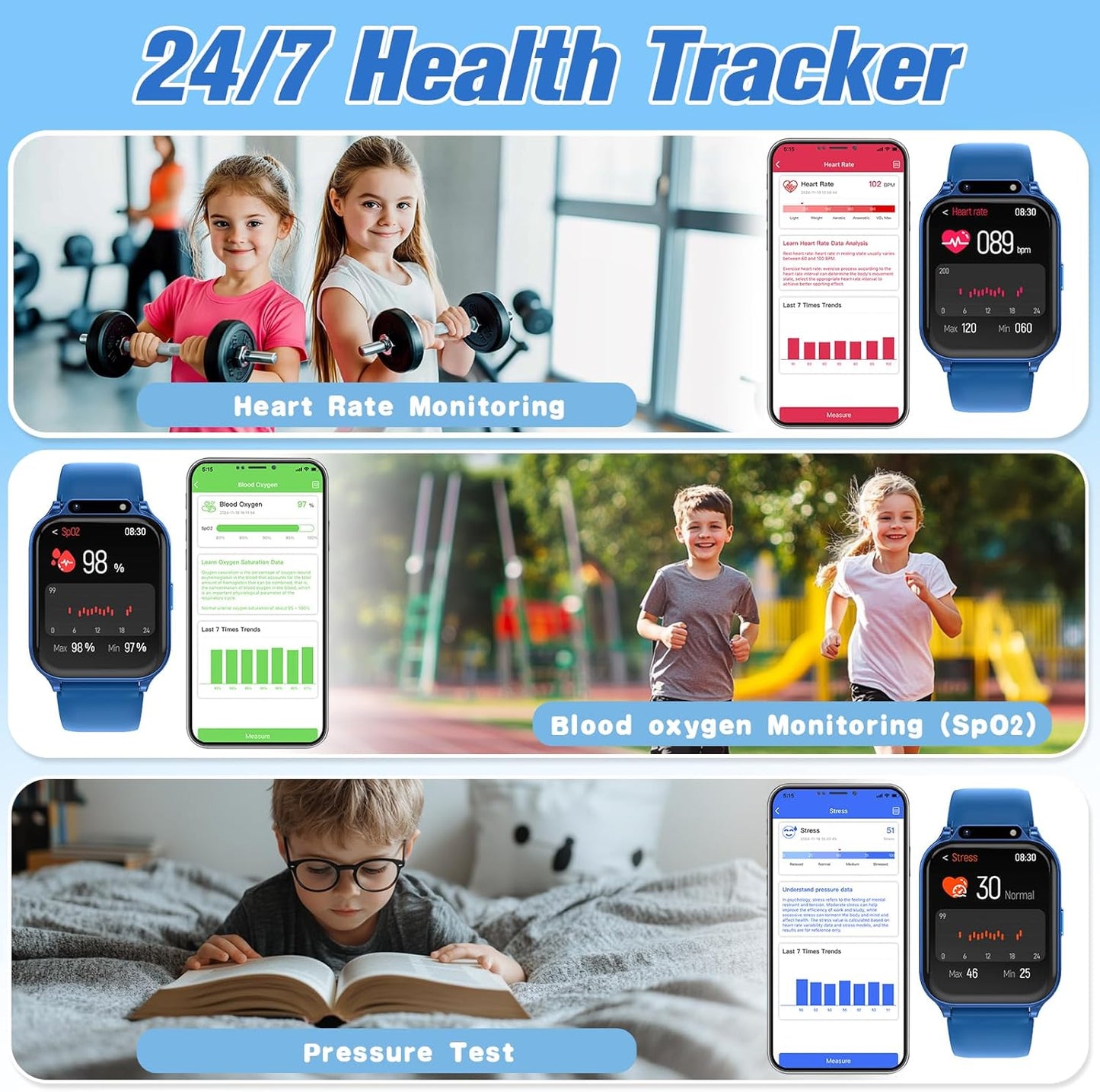 Smart Watch for Kids 1.85" with Fitness Tracker, Sleep Monitor, 22/100+ Sport Modes, DIY Dial, IP68 Waterproof, Step Counter, Heart Rate, Camera, with/Without APP, Gift for 3-12 Years Old Boys Girls
