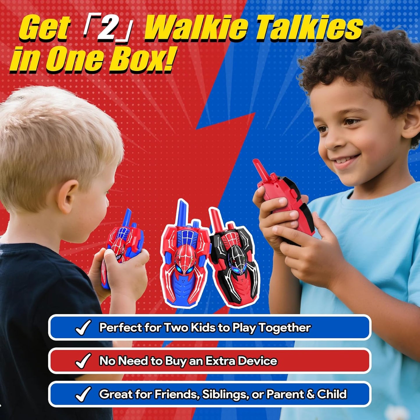 Vvinca Spider Walkie Talkies for Kids Toys Ages 3 4 5 6 7 8 9 10 Boys Girls 2 Pack Superhero Toys Lanyard Long Range Clear Sound Outdoor Game Camping Gear Spy Gadgets & Easter Christmas Birthday Gifts