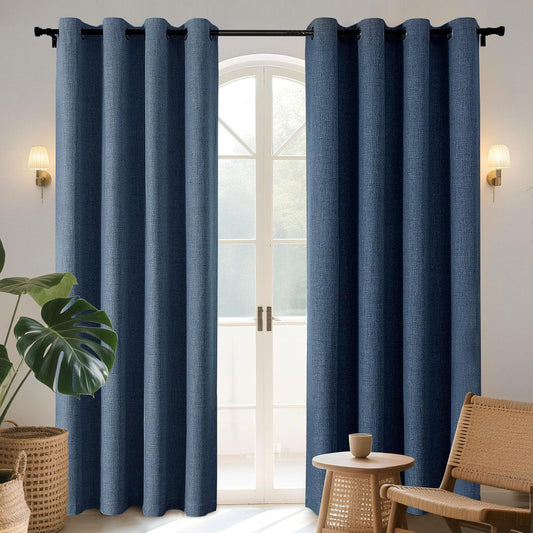 Joydeco Blackout Curtains 84 Inches Long 2 Panels Burg, Room Darkening Curtains for Bedroom, 100% Black Out Textured Thermal Drapes Privacy Protection 2 Panels Set(W52 x L84 Inch, Navy Blue)
