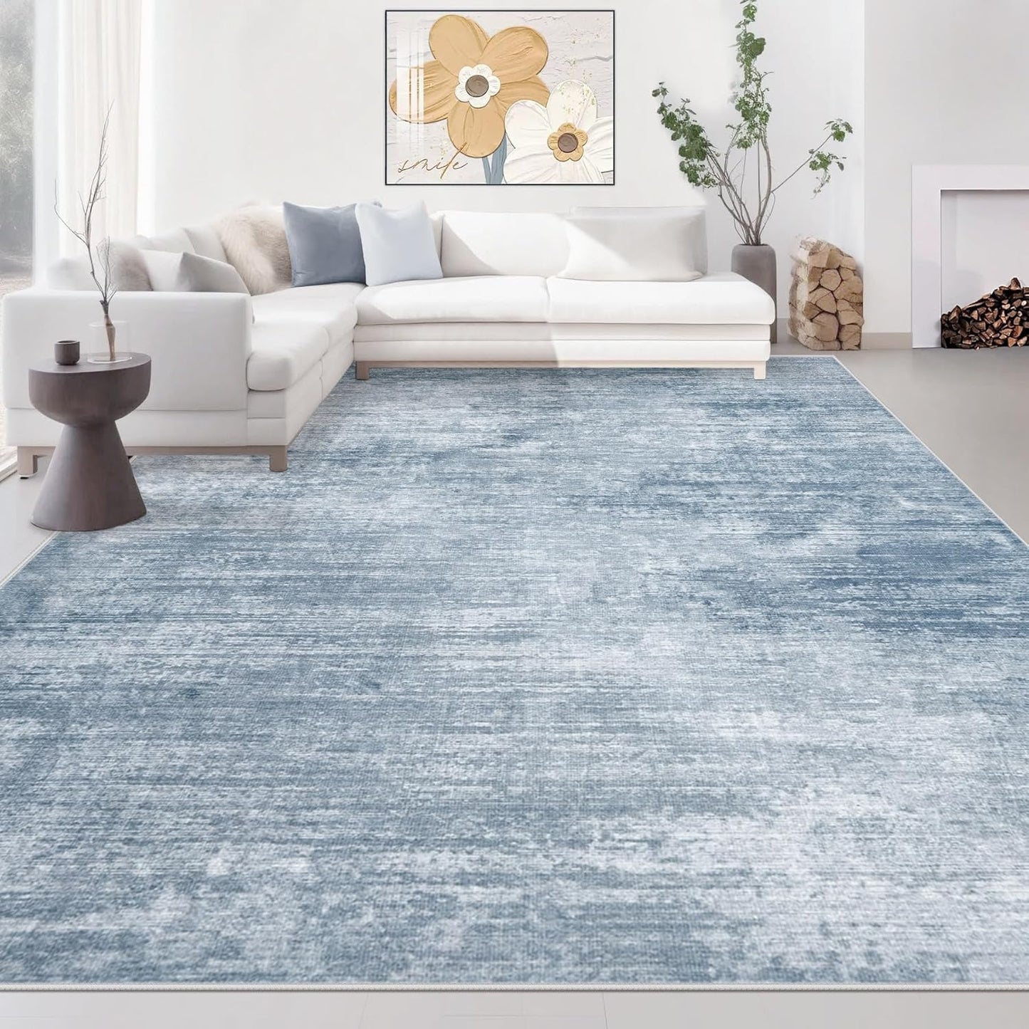 Area Rugs 9x12 Living Room: Washable Rug Modern Abstract Large Rugs Soft Non Slip Neutral Rug Stain Resistant Indoor Carpet for Bedroom Kitchen Dining Room Table Nursery Home Office Rugs(Blue,9'x12')