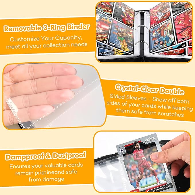 480-Card Binder – 4-Pocket Trading & Gaming Card Album with 60 Removable Sleeves, Portable PU Leather Zipper Case with Handle, Fits MTG & Sports Cards – Gift for Collectors