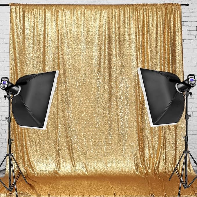 Gold Sequin Backdrop 10FTx10FT NO See-Through Photobooth Backdrop Curtains for Birthday, Party, Wedding Decoration