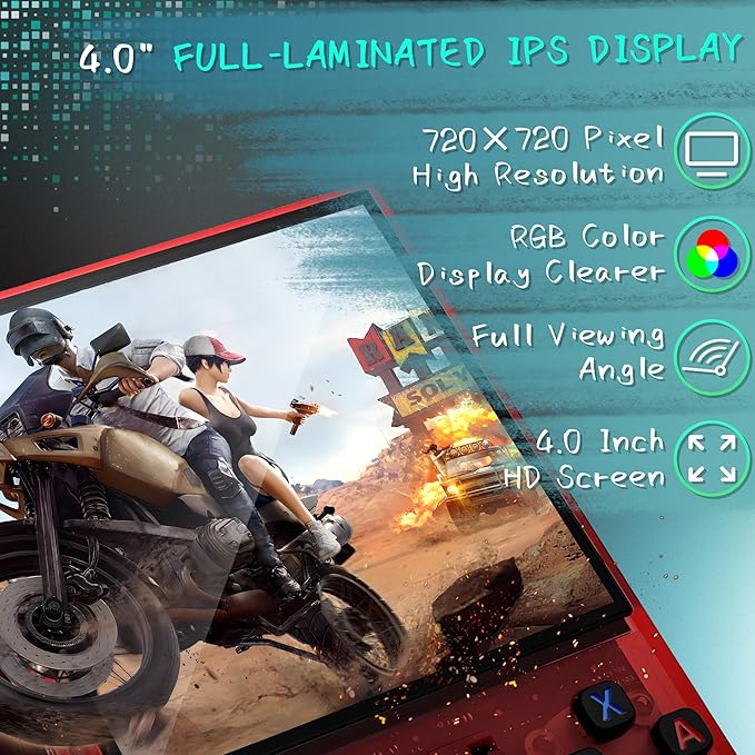 R36MAX Handheld Game Console, 40000+ Games Retro Gaming Console, 256GB TF Card Mini Retro Video Console, 4000mAh Rechargeable 4.0" IPS HD Screen Portable Pocket Arcade (Transparent Red)