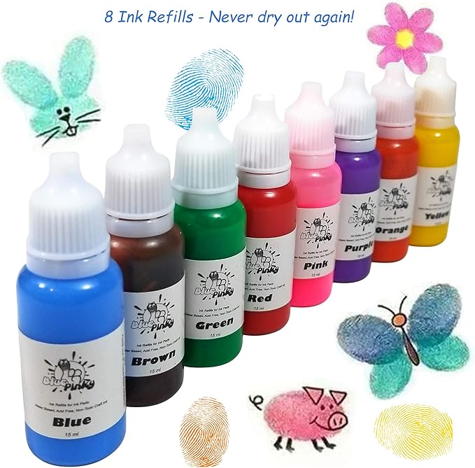 Washable Stamp Pads for Kids Arts and Crafts Jumbo Non-Toxic Ink with Wooden Stamps, Drawing Pad, Marker and Ink Refills