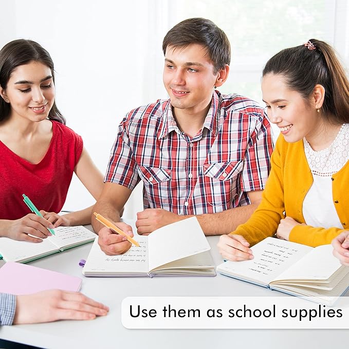 feela 5 Pack Notebooks Journals Bulk, Hardcover Classic Ruled Lined Journals with Pen Holder for Women Girls School Business Supplies, with 5 Black Pens, 120 GSM, 5.1”x8.3”, A5, Pastel Colors