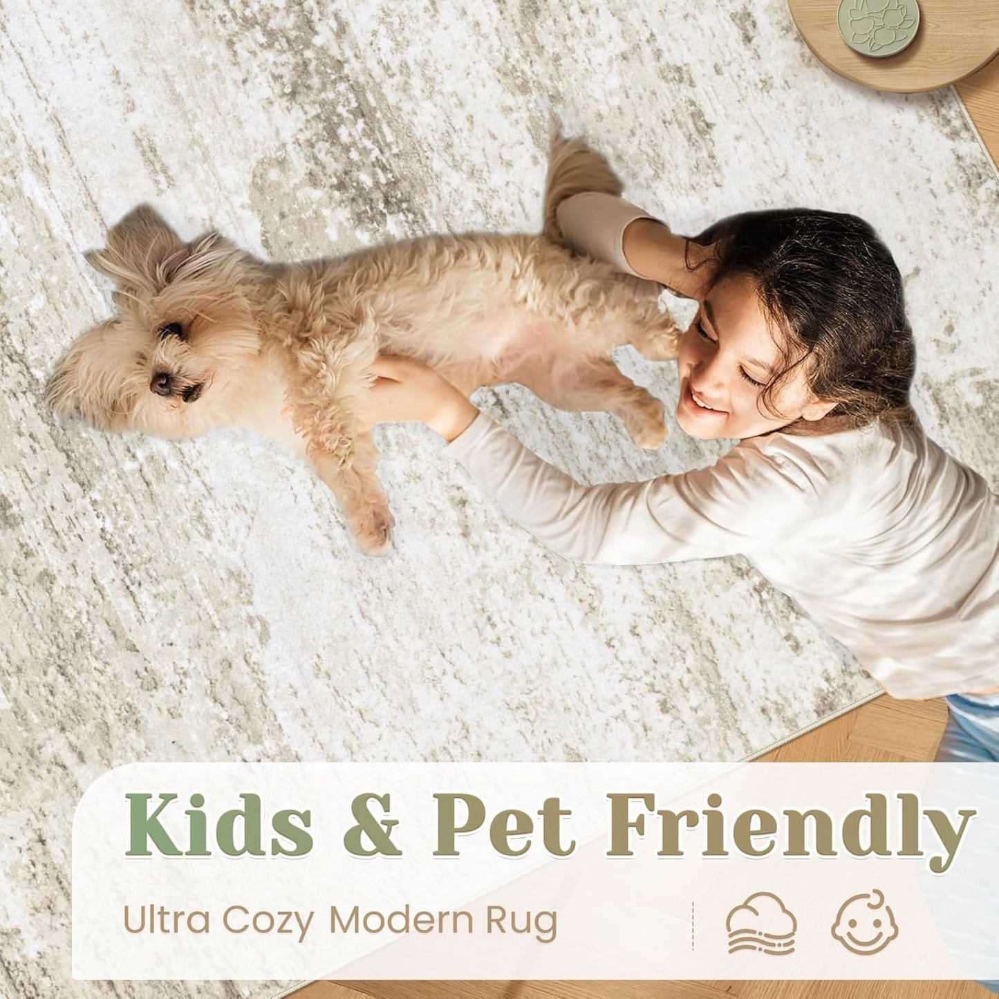 Washable Rug 6x9 Area Rugs for Living Room: Neutral Soft Rug Abstract Non Slip Low Pile Modern Carpet for Bedroom Kitchen Nursery Office Dining Room Indoor (Beige, 6'x9')