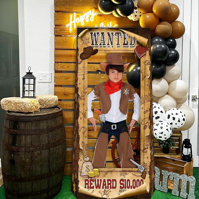 4.5ft Tall Life Size Stand in West Wanted Photo Booth Props Selfie Frames, Western Photo Booth Props for Western, West Cowboy Cowgirl Theme Party Supplies, Wild West Rustic Party Decorations