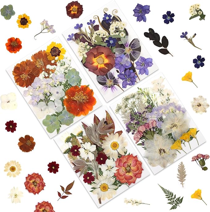 80P Vintage Pastel Dried Flowers for Crafts, Real Natural Pressed Flowers in Retro Soft Tones for Resin Art, DIY Crafts, Jewelry, Candle Decor & Scrapbooking – Tweezers Included
