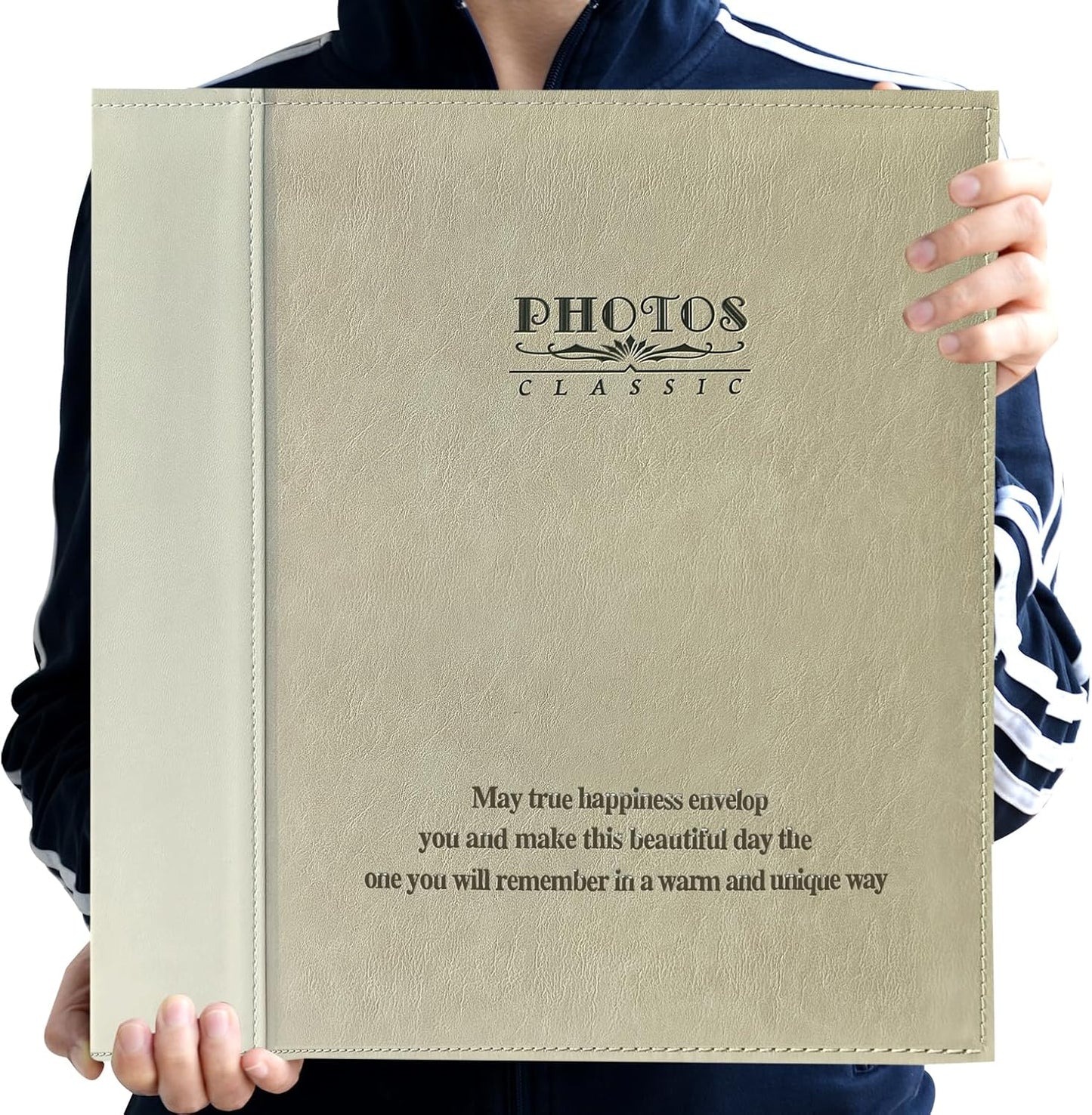 Magnetic Self-Stick Page Photo Album, Family Album, Leather Cover, Hand Made DIY Albums Holds 3x5, 4x6, 5x7, 6x8,8x10 Photos (Oatmeal)