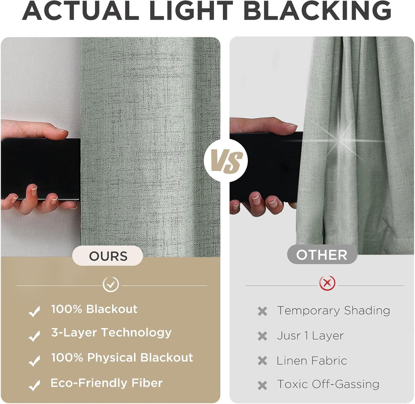 Joydeco Blackout Curtains 95 Inches Long 2 Panels Burg, Room Darkening Curtains for Bedroom, 100% Black Out Textured Thermal Drapes Privacy Protection 2 Panels Set(W52 x L95 Inch, Sage Green)