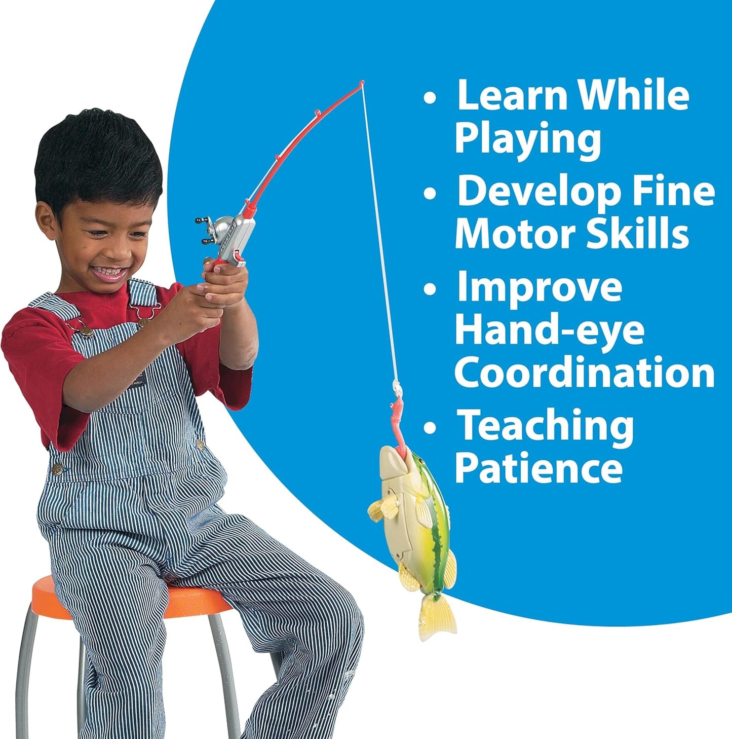 Small World Toys Magnetic Fishing Game, Catch of The Day Bass Fishing Toy for Kids Ages 3+, Includes Kids Fishing Pole and 1 Fish For Toddler Bath Toys, Water Fish Toys For Pools & Tubs