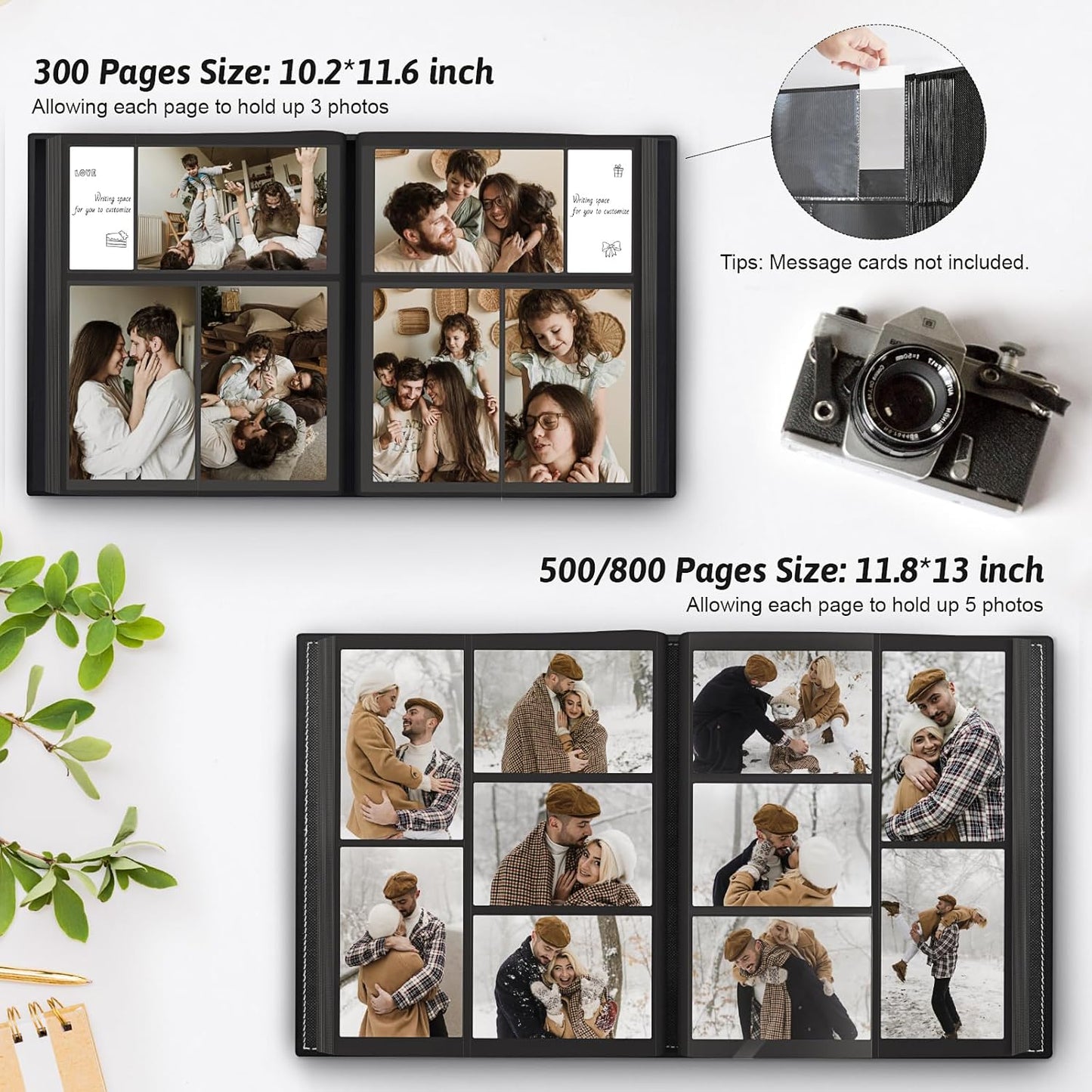 Popotop Photo Album 4x6 300 Pockets with Leather Hardcover Cover, Small Photo Album Holder Book with 50Pcs Pages for Family Travel Wedding Baby Gifts
