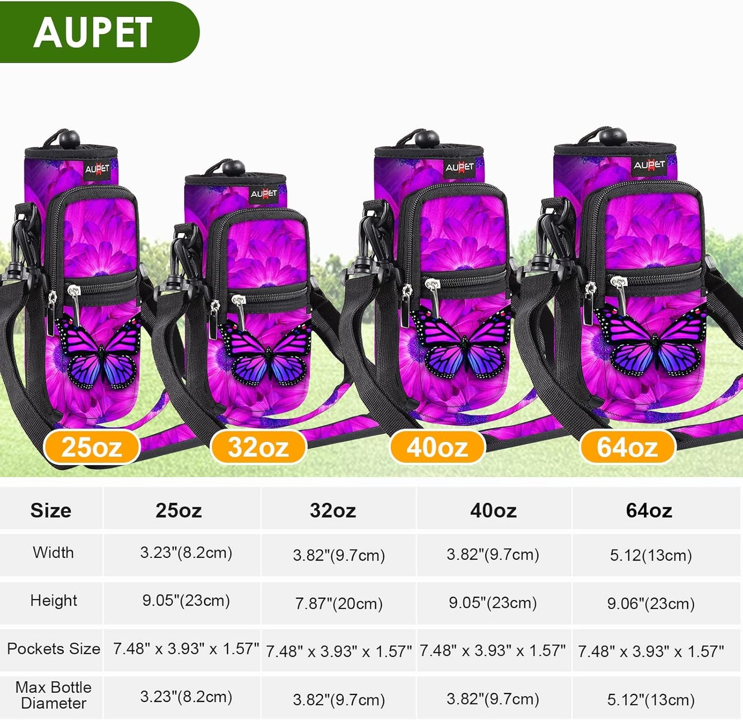 AUPET Water Bottle Sling Bag Sleeve Holder Carrier 25/32/40/64 oz,Insulated Crossbody Water Bottle Case Cover with Strap and Pockets for Men/Women Walking Hiking