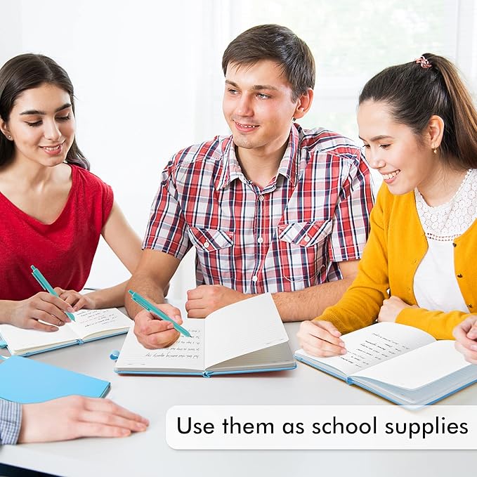 feela 5 Pack Notebooks Journals Bulk, Hardcover Classic Ruled Lined Journals with Pen Holder for Women Girls School Business Supplies, with 5 Black Pens, 120 GSM, 5.1”x8.3”, A5, Blue