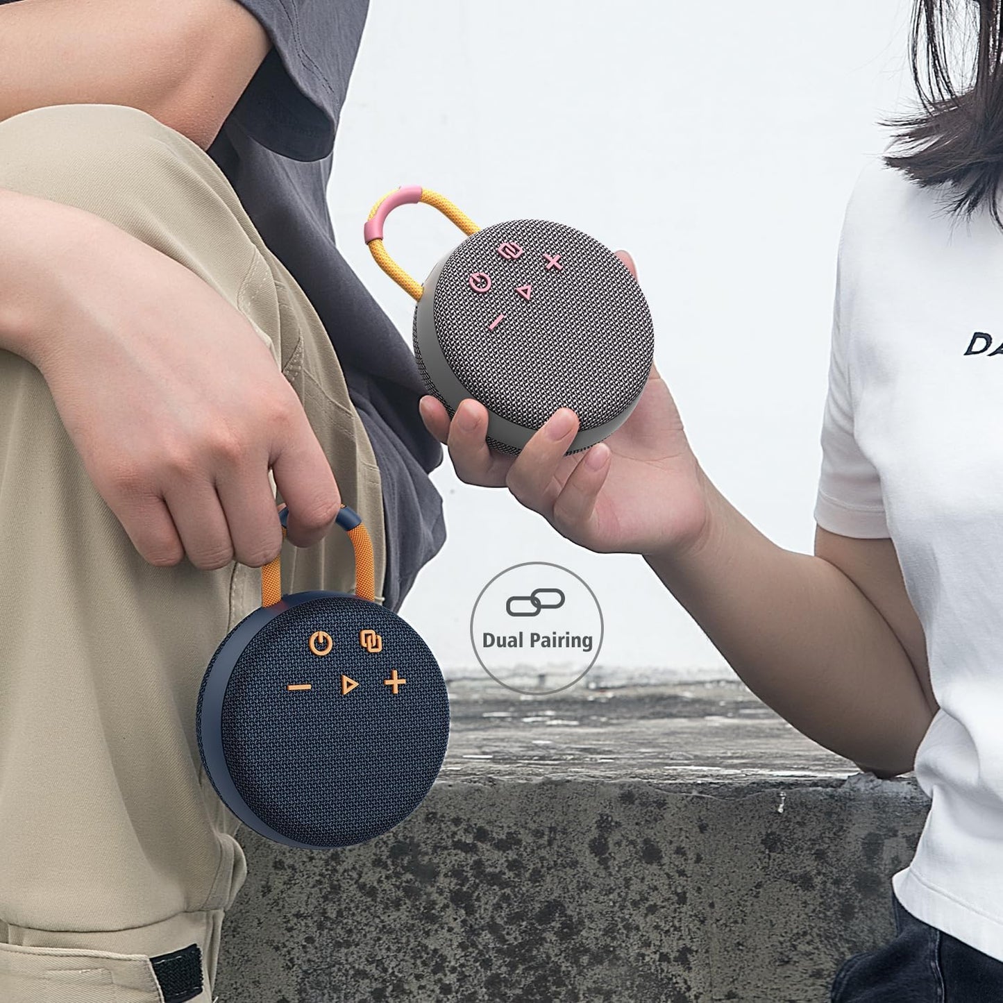 MusiBaby Wireless Mini Speaker – IPX7 Showerproof Audio with BT 5.3 & Clip, Durable Shell for Dorm Use, Gift Bags, Backpack Travel & Poolside Fun (Gray)