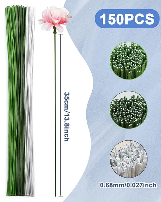150 PCS FIVEIZERO 26 Gauge MixColor Floral Wire Stems for Artificial Flower Making,Florist Wire,Flower Wires for Crafts,Alambre para Flores for Wreaths, Flower Arrangements and DIY Projects