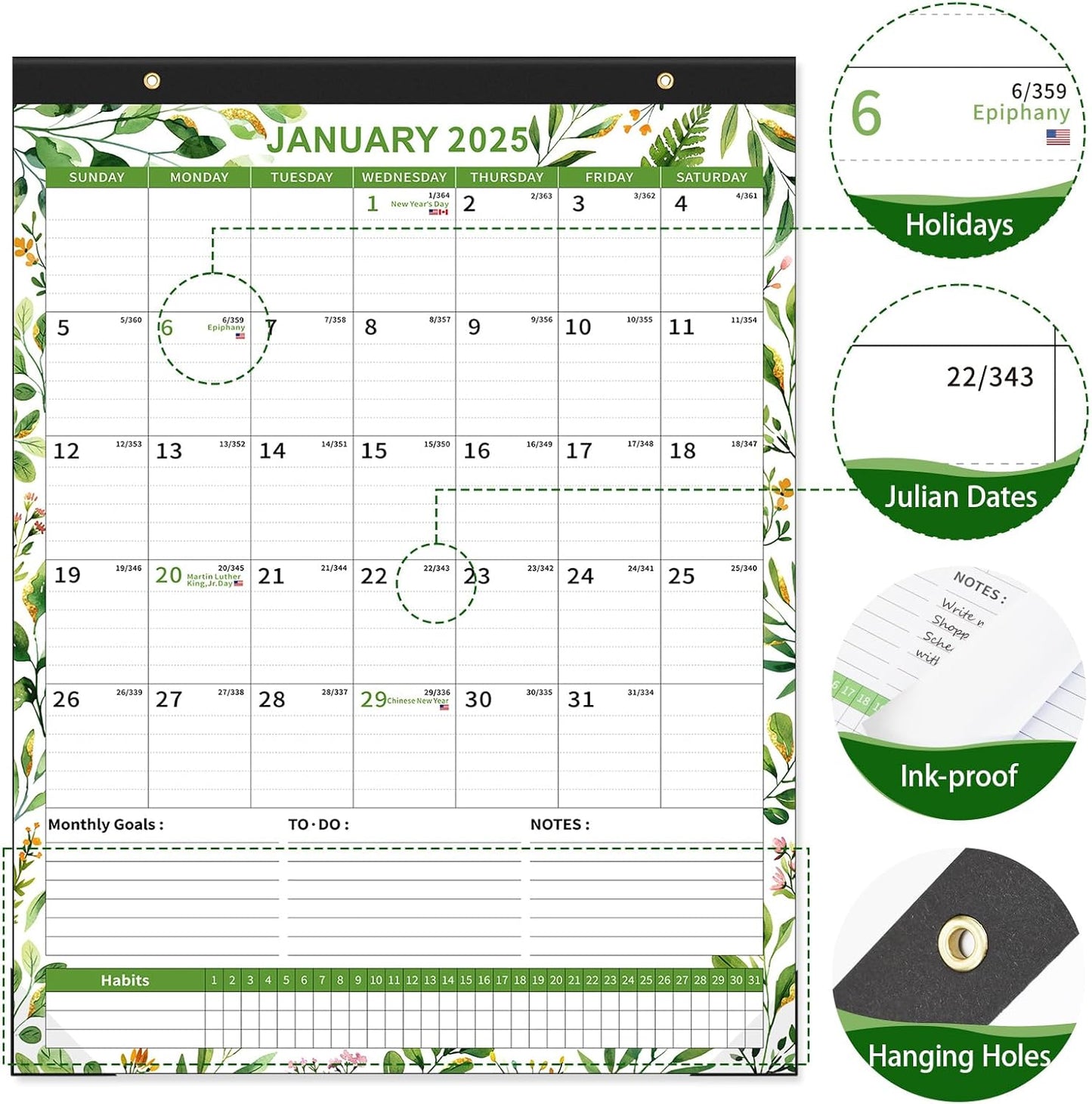 Ospelelf Calendar 2025-2026 Large Wall Calendar 22'' x 17'' Monthly Desk Calendar 18 Month Family Calendar, Use Jan 2025 - June 2026