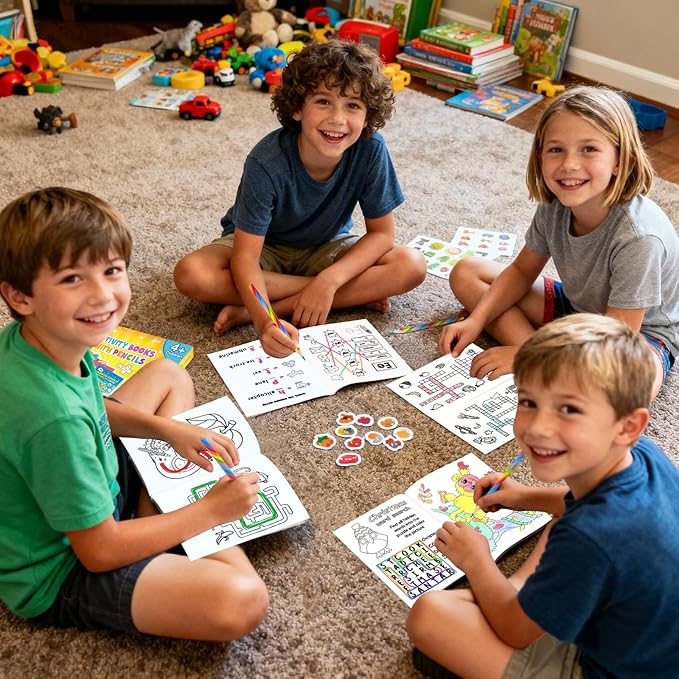 ZMLM 24 Activity Books Party Favors for Kids - Bulk 24 Colored Pencils Mini Coloring Books for Kids 4-8 8-12 Birthday Goodie Bags Stuffers Return Gifts Classroom School Game Prizes Travel(Classic)