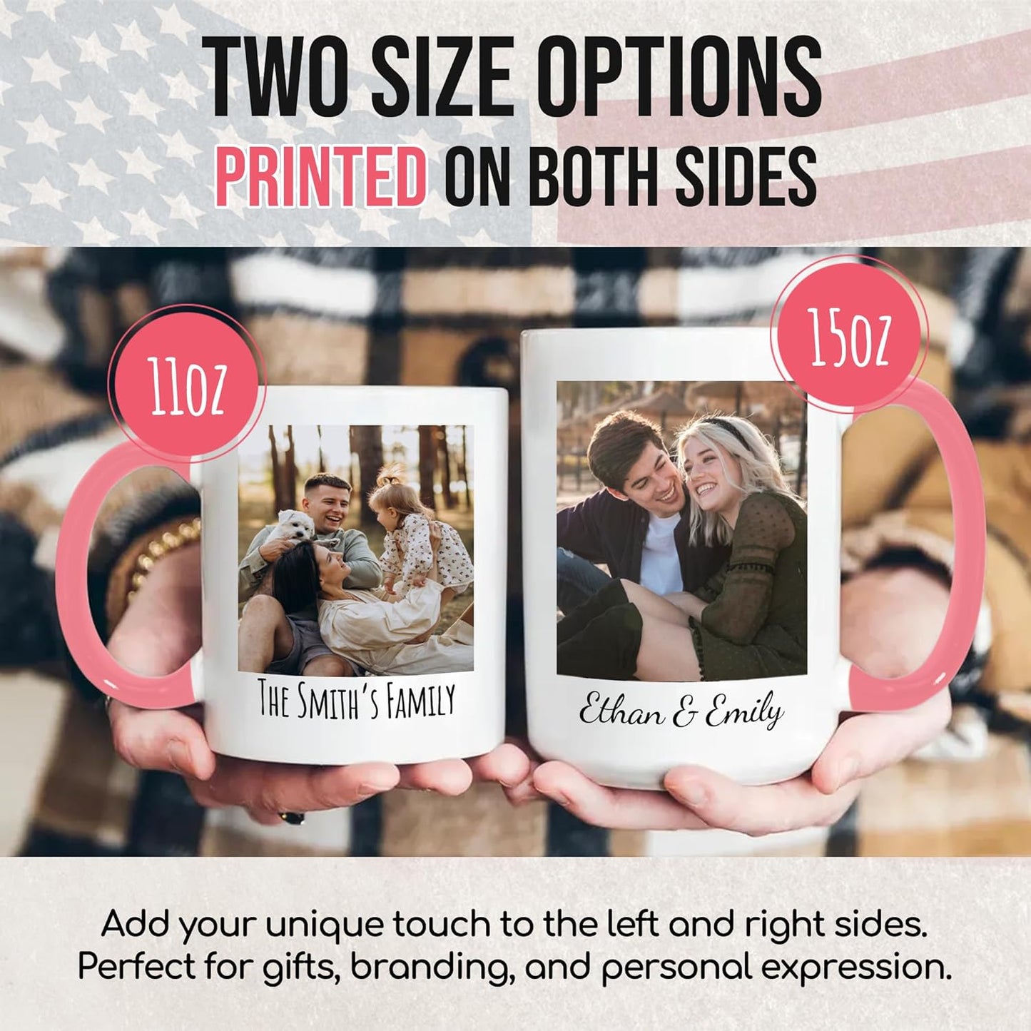 Custom Mug Upload Your Picture Personalized Coffee Mug with Photo Text Name Customized Cup Unique Ideas Gifts for Men Women Mom Dad Girlfriend Boyfriend Friend Family (Pink, 11oz)