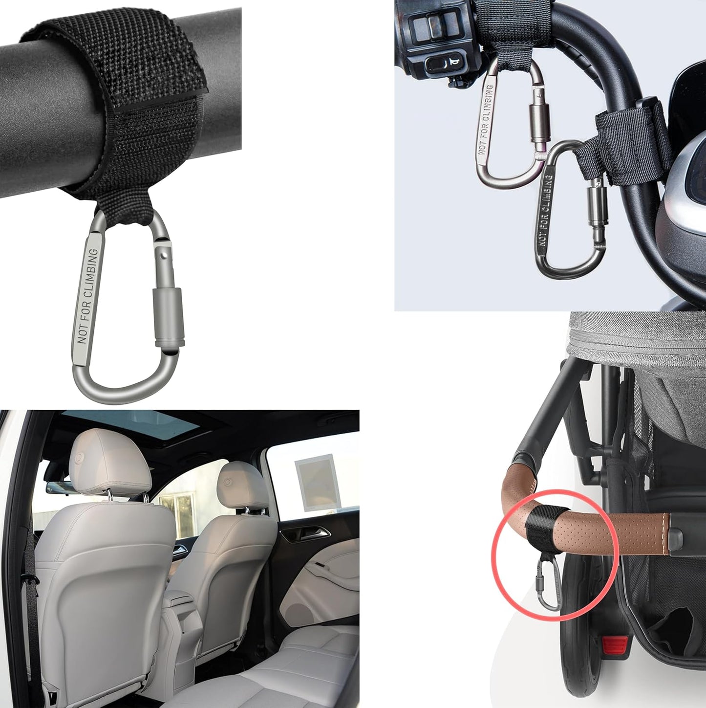 Baby Stroller Hook, Carry 30 lbs per Stroller Carabiner Clip, Adjustable Baby Stroller & Car Seat Hook for Hanging Diaper Bag, Wheelchair,Golf cart, Shopping and Pet Cart(2 Pcs Fuchsia)