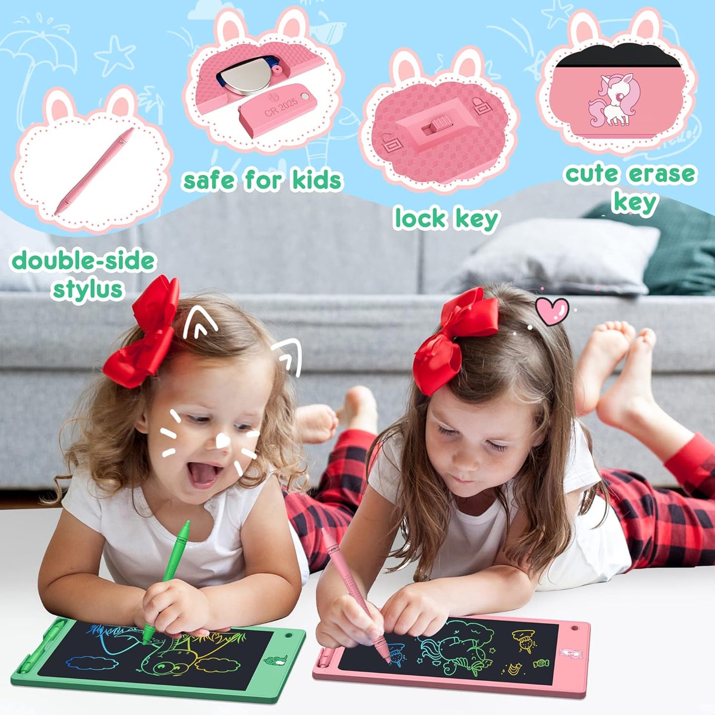 FLUESTON LCD Writing Tablet for Kids,Drawing Tablet for Boys Girls 3 4 5 6 7 8 Year,8.8 Inch 3pcs in 1 Pack Drawing Pad Toy Birthday Gifts for Toddler, Educational Doodle Board Cute Dinosaur Unicorn