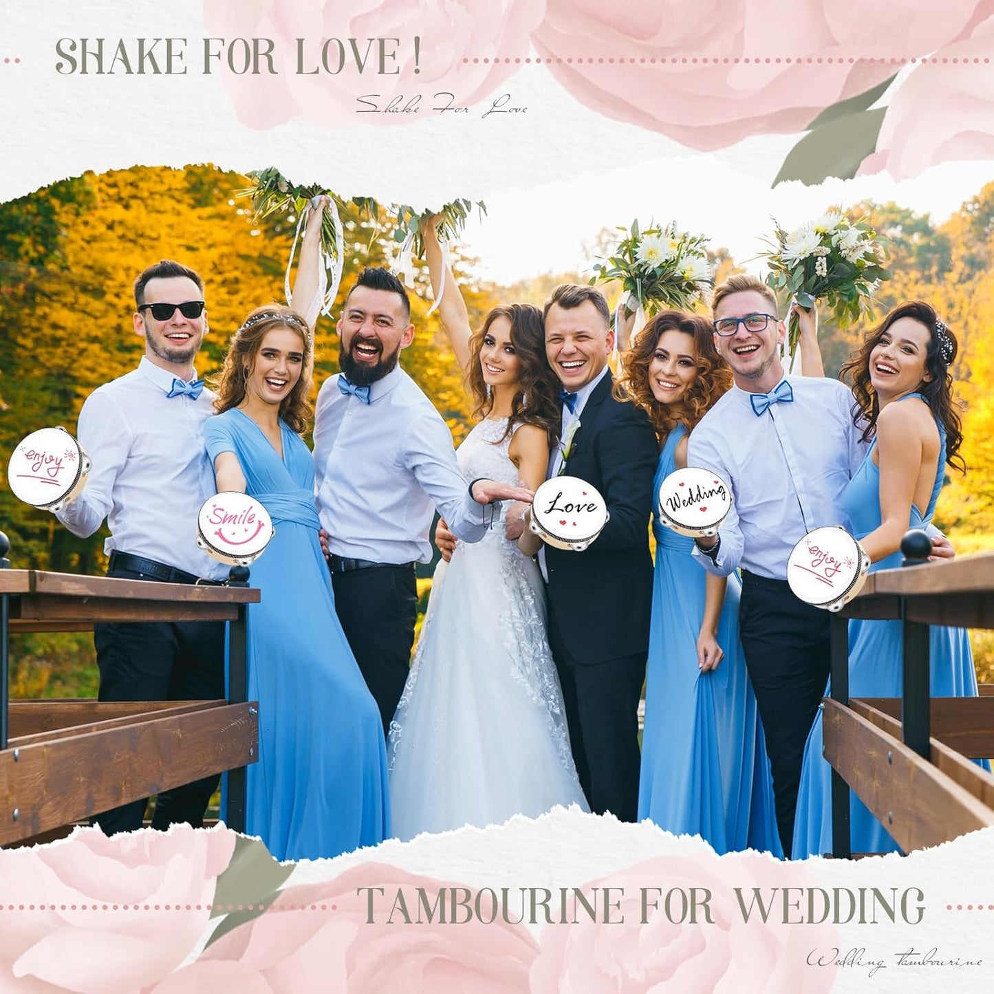 50 Pcs 6 Inch Wedding Tambourine Bulk Drum for Adults Hand Held Percussion Gift Wood Metal Jingles Musical Educational Drum Instrument for Church Wedding Party Favor