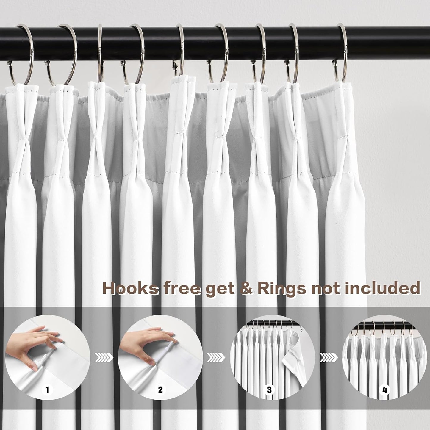 KEQIAOSUOCAI Custom Pleat Curtains & Drapes 100 Inches Long, Thermal Insulated Cabin Accordion Style Vertical Memory Shape Pleat Draft for Living Room 40 x 100-inch,White