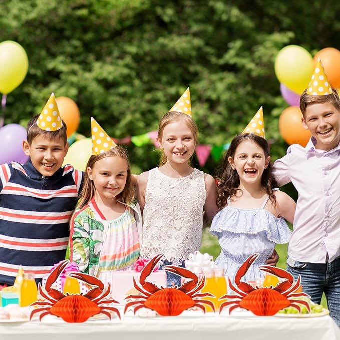 Jetec 6 Pcs Tissue Crab Lobster Honeycomb Centerpiece Hanging Crab Lobster Party Decorations Table Decor for Summer Sea Animal Beach Birthday Party Supplies(Crab)