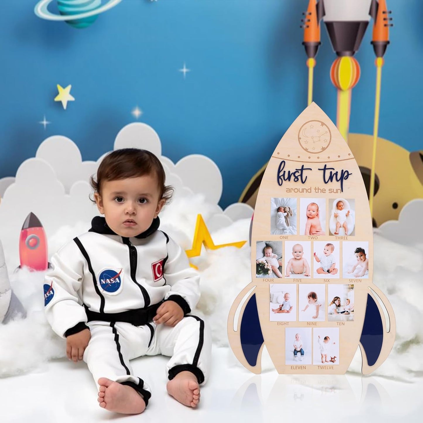 First Trip Around The Sun Photo Board - My First Year Frames, First Year Milestones Photo Board, 12 Month Photo Decorations, Girl/Boy 1st Birthday Decorations