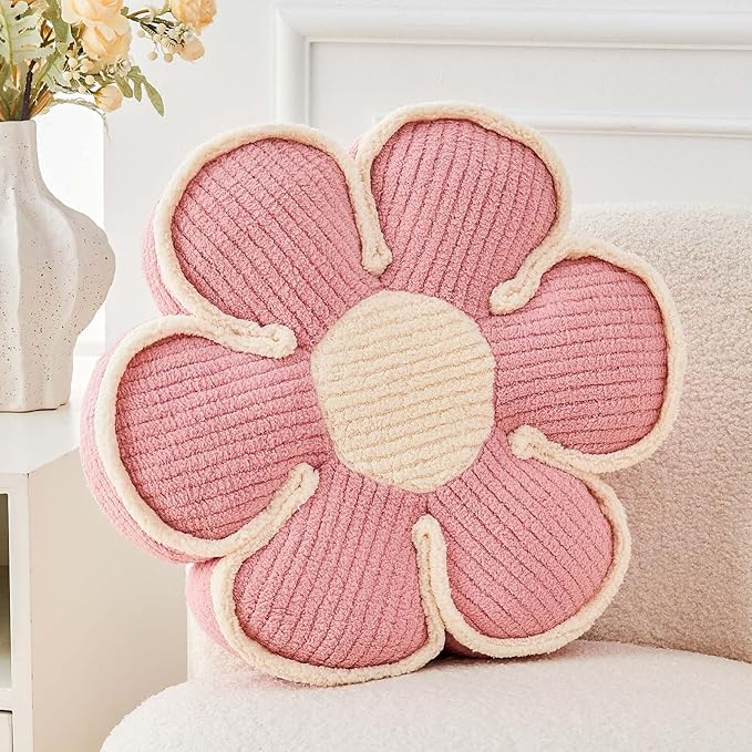Flower Pillow, Soft Flower Decorative Throw Pillow, Cute Daisy Flower Shaped Seating Floor Cushion Room Décor Plush Pillows for Sofa Couch Bed (13.7 Inch, Pink)