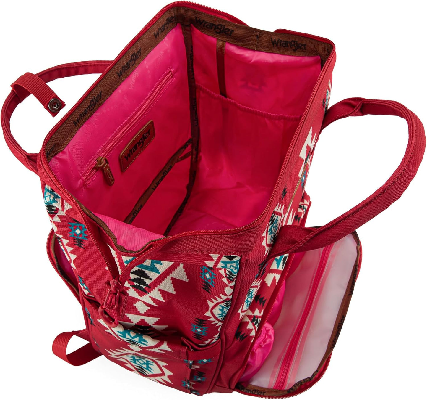 Wrangler Diaper Bag Backpack Aztec Travel Backpack Purses Western Multi-Function Baby Bags for Mom with Waterproof Insulated Pockets